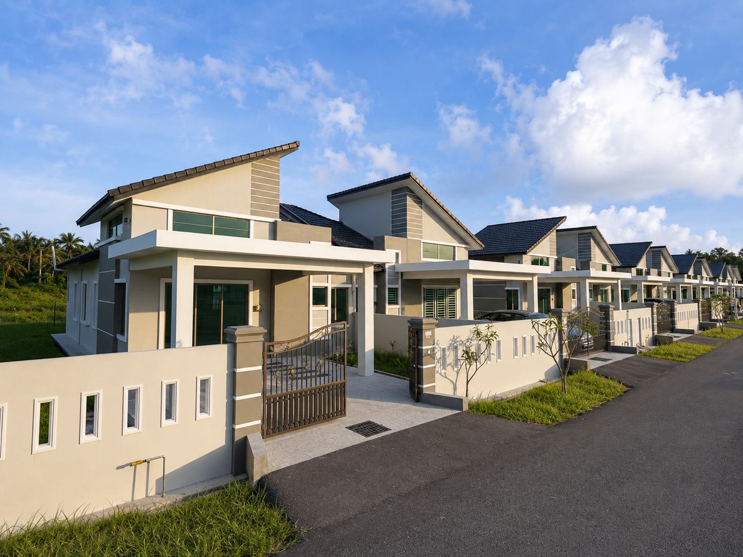 Completed Megahomes semi-detached houses with landscaped garden
